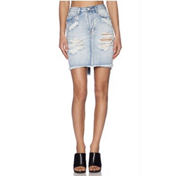 One Teaspoon 2020 High Waist Denim Distressed Destroyed Mini Jean Skirt Size 25 - Picture 1 of 10